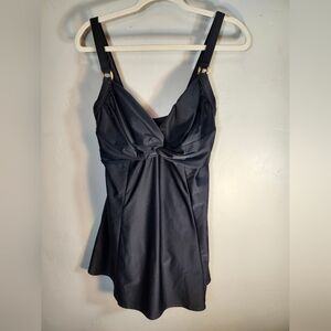 Carol Wior Elegant Black One-Piece Swimsuit Swim Dress Size 14